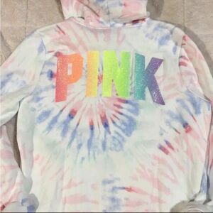 Pink Victoria’s Secret hoodie jacket New medium limited edition rainbow tie dye